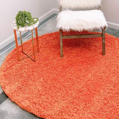 Orange Plain Circle Shaggy Rug - California - 120cm Circle