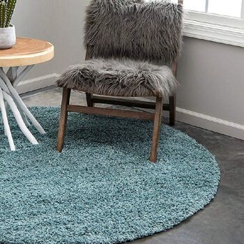 Tapis Shaggy Cercle Plain Oeuf de Canard - Californie - Cercle 150cm 2