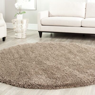 Taupe Plain Circle Shaggy Rug - California - 120cm Circle