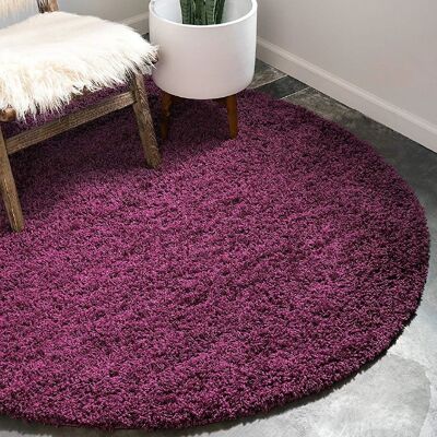 Aubergine Plain Circle Shaggy Rug - California - 120cm Circle