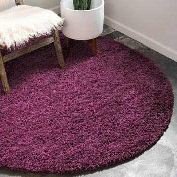 Tapis Shaggy Aubergine Plain Circle - California - Cercle 150cm 1