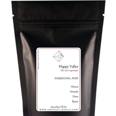 Happy Valley, té negro orgánico de la India, paquete de 100 g a granel