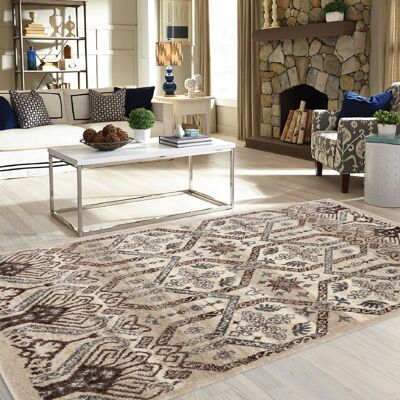 Beige Geometric Pattern Rug - Georgia - 60x110cm (2'x3'7")