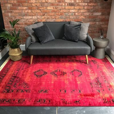 Red Cluster Rug - Afghan - 160x230cm (5'4"x7'8")