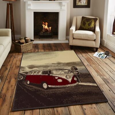 Red Retro Campervan Rug - Texas - 160x225cm (5'4"x7'3")