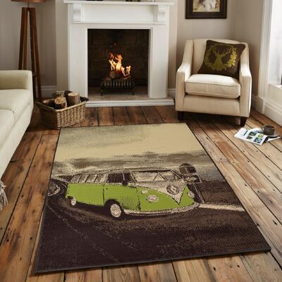 Lime Retro Campervan Rug - Texas - 80x150cm (2'8"x5')