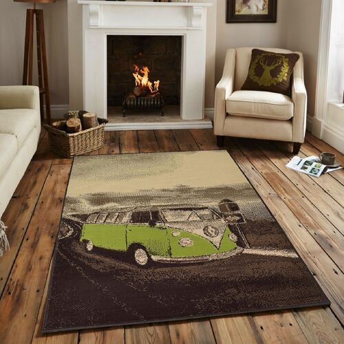 Lime Retro Campervan Rug - Texas - 160x225cm (5'4"x7'3")