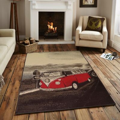 Coral Retro Camper Van Print Rug - Texas - 60x110cm (2'x3'7")