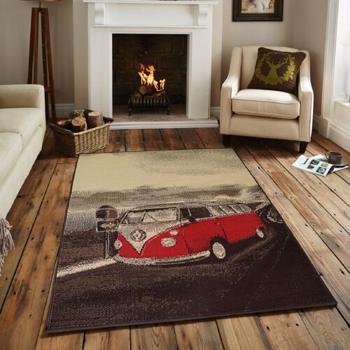 Coral Retro Camper Van Print Rug - Texas - 120x170cm (4'x5'8")