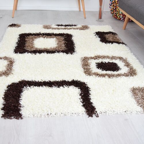 Cream Boxed Shaggy Rug - California - 60x110cm (2'x3'7")