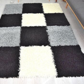 Tapis Shaggy à Carreaux Noir - California - 80x150cm (2'8"x5') 2