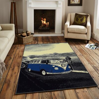 Blue Retro Campervan Rug - Texas - 60x110cm (2'x3'7")