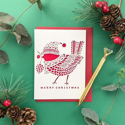 Chubby robin Christmas card, Cute Christmas holiday card