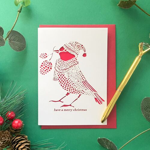 Robin in scarf Christmas scarf, Cute Christmas robin card, 3D Merry Christmas card