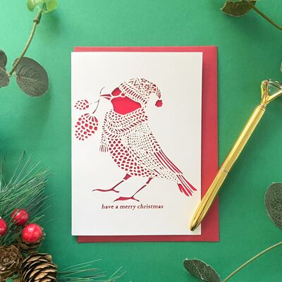 Robin im Schal Weihnachtsschal, süße Weihnachtskarte, 3D Frohe Weihnachtskarte