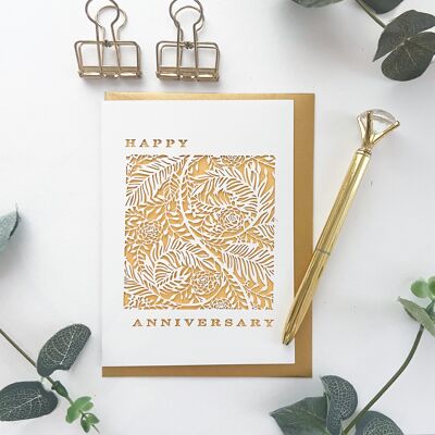 Tarjeta de aniversario de William Morris, tarjeta de aniversario de oro, tarjeta de aniversario de boda
