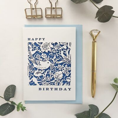 Tarjeta de cumpleaños del pájaro de William Morris, tarjeta de cumpleaños de primavera