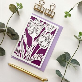 Carte tulipe lilas, carte d'anniversaire pour amoureux des fleurs, carte tulipe 2