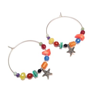 Starfish Hoops 925 Silver and Natural Stones