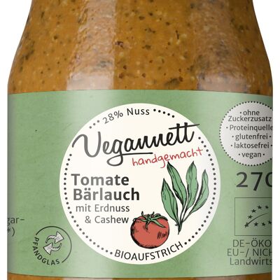 Bioaufstrich Tomate-Bärlauch mit 28% Nussmus Cashew/Erdnuss im Mehrweg-(Pfand-)glas!