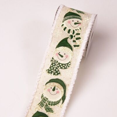Fluffy edges snowman Christmas ribbon with wired edge 64mm x 6.4m