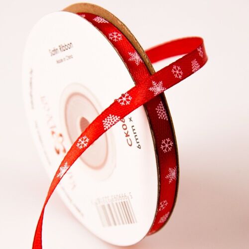 Snowflake satin ribbon 6mm x 20m - Red