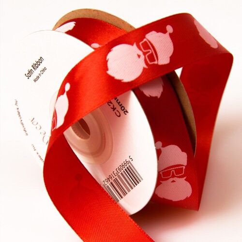 Satin ribbon with cool Santa Claus 20mm x 20m - Red