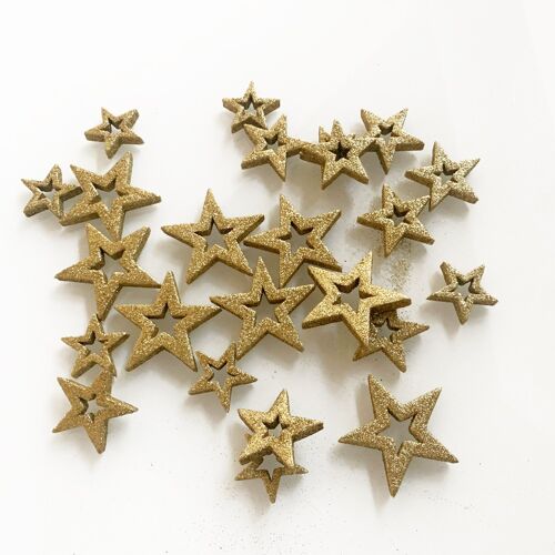 24 pcs. Glitter star Christmas decor 4- 5.5cm - Gold