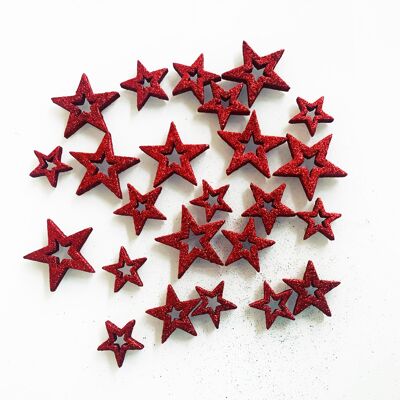 24 pièces. Déco de Noël étoile scintillante 4- 5,5 cm - Rouge