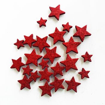 24 pièces. Déco de Noël étoile scintillante 4- 5,5 cm - Rouge