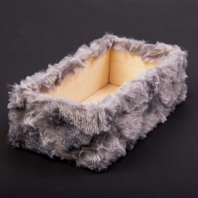 Furry wooden box base 20 x 10 x 6.5cm - Short haired hamvasgray