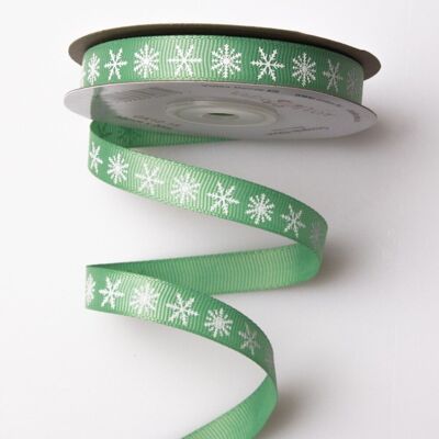 Snowflake grosgrain ribbon 12mm x 20m - Sage green