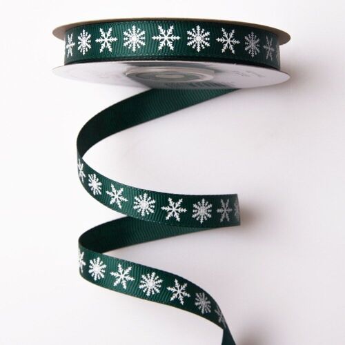 Snowflake grosgrain ribbon 12mm x 20m - Dark green