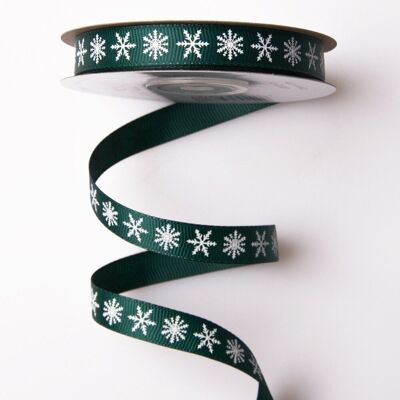 Cinta grosgrain copos de nieve 12mm x 20m - Verde oscuro