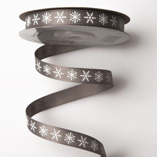 Snowflake grosgrain ribbon 12mm x 20m - Gray