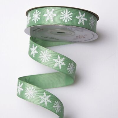 Snowflake grosgrain ribbon 20mm x 20m - Sage green