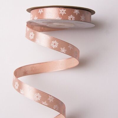 Snowflake Christmas satin ribbon 12mm x 20m - Powder Beige