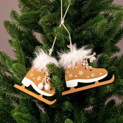 1 par de patines peludos decoración árbol de Navidad 12,5 x 10cm