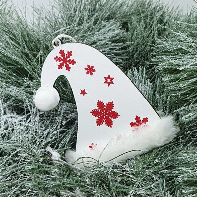 Cappello con berretto di neve Decorazione per albero di Natale 11 cm x 9 cm - Bianco