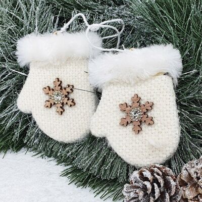 1 pair of soft, snowflake glove Christmas tree decoration - 7.5cm x 9.5cm