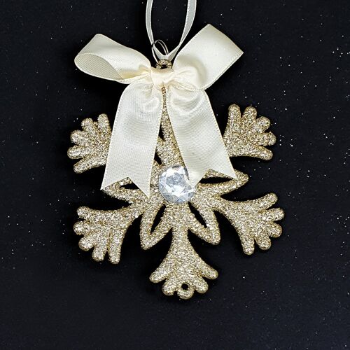 Gold snowflake Christmas tree decoration 10cm, with hanger 19cm