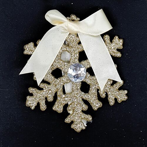 Gold snowflake Christmas tree decoration 10cm, with hanger 19cm