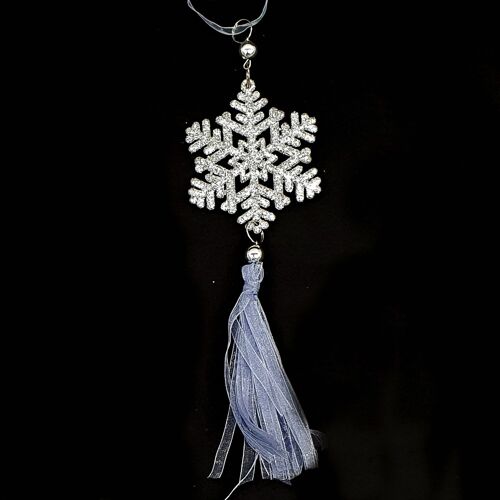 Organza striped glitter Silver snowflake Christmas tree decoration 24cm