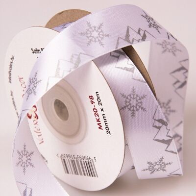 Weihnachtssatinband mit silbermetallischer Winterszene 20 mm x 20 m - Weiß
