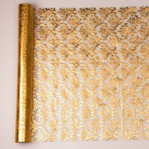 Organza 39cm x 9.1m - Gold baroque pattern
