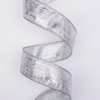 Borneo metallic fabric ribbon with wired edge 38mm x 9.1m - Silver