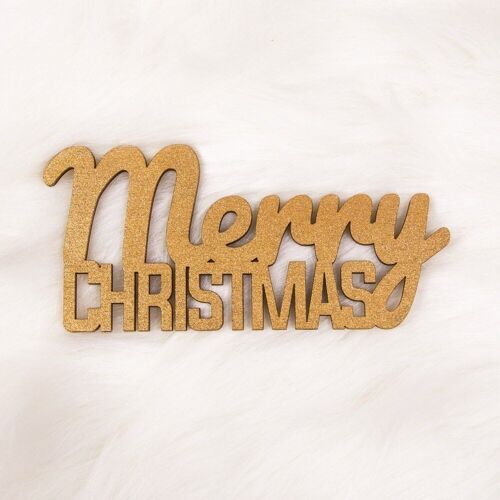 "Merry Christmas" Wooden inscription painted on both sides 15 x 7cm - Gold
