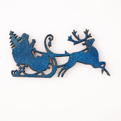4 Stück. Weihnachtsmannschlitten aus Holz 9 x 4cm - Königsblau