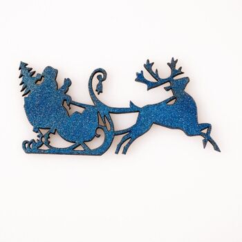 4 pièces. Traîneau du Père Noël en bois 9 x 4cm - Bleu roi
