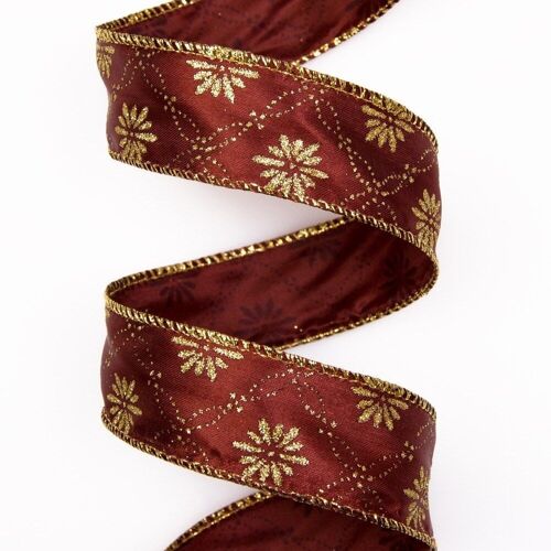 Christmas satin ribbon with wire edge 38mm x 9.1m - Brown